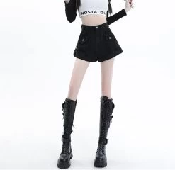 Summer Retro High Waist Denim Shorts -Kawaii Fashion Shop Summer Retro High Waist Denim Shorts 1