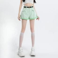 Summer Retro High Waist Denim Shorts -Kawaii Fashion Shop Summer Retro High Waist Denim Shorts 4