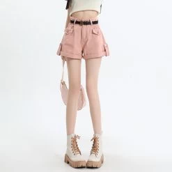 Summer Retro High Waist Denim Shorts -Kawaii Fashion Shop Summer Retro High Waist Denim Shorts 5