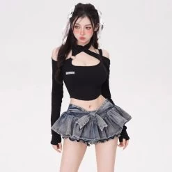 Summer Ribbon Denim Cake Mini Skirt -Kawaii Fashion Shop Summer Ribbon Denim Cake Mini Skirt 9