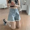 Kawaii Beaded Lace Hem Denim Shorts 2 Kawaii Beaded Lace Hem Denim Shorts -Kawaii Fashion Shop Summer Sexy Women s Denim Shorts Fashion Sweet Harem Lace Blue High Waisted A line Shorts