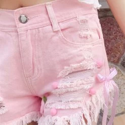 Ripped Denim Kawaii Shorts -Kawaii Fashion Shop Summer Short Jeans Women Korean Style Cute Sexy Ripped Denim Shorts Harajuku Kawaii Casual High Waist 3