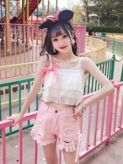 Ripped Denim Kawaii Shorts -Kawaii Fashion Shop Summer Short Jeans Women Korean Style Cute Sexy Ripped Denim Shorts Harajuku Kawaii Casual High Waist 4