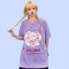 Summer Soft Girl Style Purple Graffiti Print Oversize T-shirt -Kawaii Fashion Shop Summer Soft Girl Style Purple Graffiti Print Oversize T shirt 6