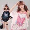 Summer Sweet Cool Girl Style Butterfly Print Off-shoulder T-shirt -Kawaii Fashion Shop Summer Sweet Cool Girl Style Butterfly Print Off shoulder T shirt 1