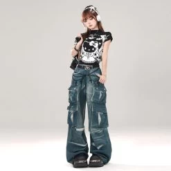 Summer Sweet Cool Style Graffiti Hello Kitty Print Slim T-shirt -Kawaii Fashion Shop Summer Sweet Cool Style Graffiti Hello Kitty Print Slim T shirt 2