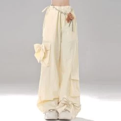 Summer Sweet Girl Pink Bow Wide-leg Pants -Kawaii Fashion Shop Summer Sweet Girl Pink Bow Wide leg Pants 1