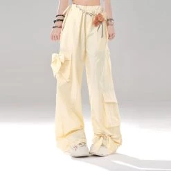 Summer Sweet Girl Pink Bow Wide-leg Pants -Kawaii Fashion Shop Summer Sweet Girl Pink Bow Wide leg Pants 4