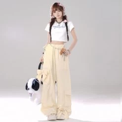 Summer Sweet Girl Pink Bow Wide-leg Pants -Kawaii Fashion Shop Summer Sweet Girl Pink Bow Wide leg Pants 8