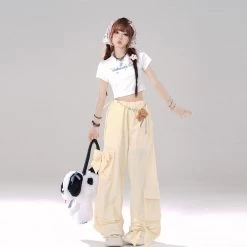 Summer Sweet Girl Pink Bow Wide-leg Pants -Kawaii Fashion Shop Summer Sweet Girl Pink Bow Wide leg Pants 9