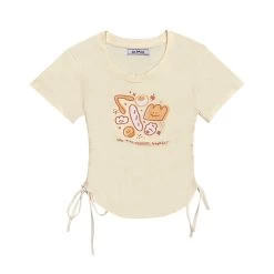 Summer Sweet Girl Style Apricot Cartoon Cheese Print T-shirt -Kawaii Fashion Shop Summer Sweet Girl Style Apricot Cartoon Cheese Print T shirt 3