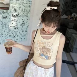 Summer Sweet Girl Style Beige Sleeveless Vest 14 Summer Sweet Girl Style Beige Sleeveless Vest -Kawaii Fashion Shop Summer Sweet Girl Style Beige Sleeveless Vest 3