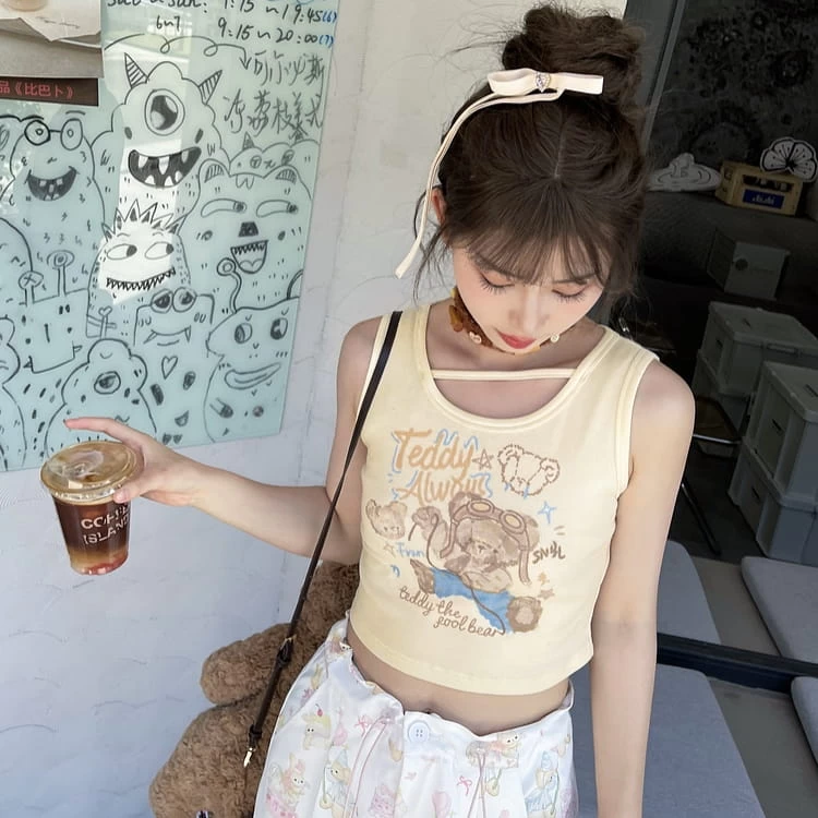Summer Sweet Girl Style Beige Sleeveless Vest 7 Summer Sweet Girl Style Beige Sleeveless Vest - Image 5