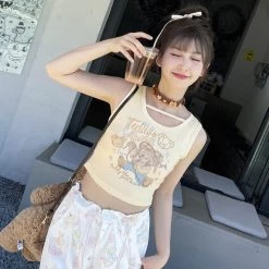 Summer Sweet Girl Style Beige Sleeveless Vest 11 Summer Sweet Girl Style Beige Sleeveless Vest -Kawaii Fashion Shop Summer Sweet Girl Style Beige Sleeveless Vest 4