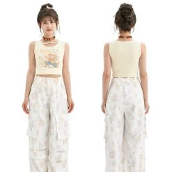 Summer Sweet Girl Style Beige Sleeveless Vest 15 Summer Sweet Girl Style Beige Sleeveless Vest -Kawaii Fashion Shop Summer Sweet Girl Style Beige Sleeveless Vest 6