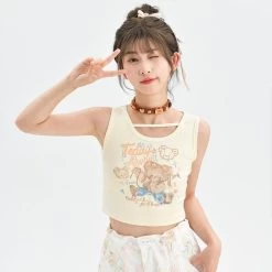Summer Sweet Girl Style Beige Sleeveless Vest 17 Summer Sweet Girl Style Beige Sleeveless Vest -Kawaii Fashion Shop Summer Sweet Girl Style Beige Sleeveless Vest 8