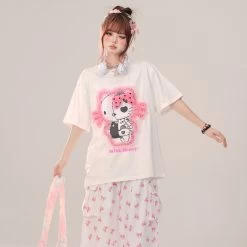 Summer Sweet Girl Style Black Hello Kitty Printed T-shirt -Kawaii Fashion Shop Summer Sweet Girl Style Black Hello Kitty Printed T shirt 1