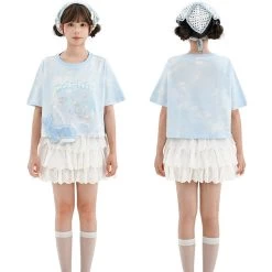 Summer Sweet Girl Style Blue Little Whale T-shirt -Kawaii Fashion Shop Summer Sweet Girl Style Blue Little Whale T shirt 9