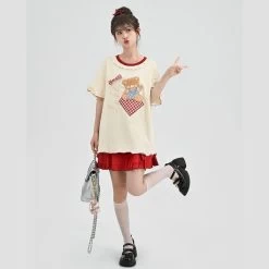 Summer Sweet Girl Style Bow Red Cake Skirt -Kawaii Fashion Shop Summer Sweet Girl Style Bow Red Cake Skirt 1