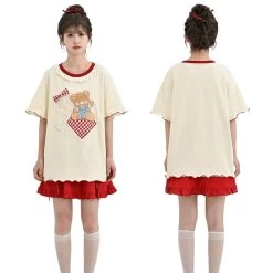 Summer Sweet Girl Style Bow Red Cake Skirt -Kawaii Fashion Shop Summer Sweet Girl Style Bow Red Cake Skirt 3