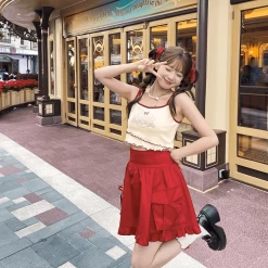 Summer Sweet Girl Style Bow Red Cake Skirt -Kawaii Fashion Shop Summer Sweet Girl Style Bow Red Cake Skirt 8