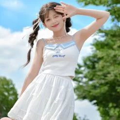 Summer Sweet Girl Style Cartoon Navy Bear Print Vest -Kawaii Fashion Shop Summer Sweet Girl Style Cartoon Navy Bear Print Vest 9