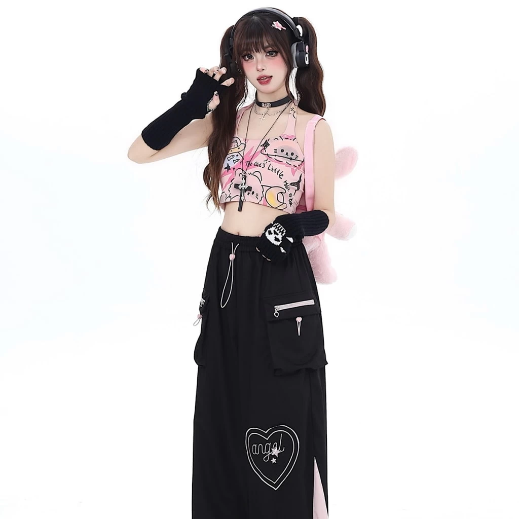 Summer Sweet Girl Style Cat Graffiti Print Halter Neck Vest 7 Summer Sweet Girl Style Cat Graffiti Print Halter Neck Vest - Image 5