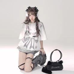 Summer Sweet Girl Style Hello Kitty Print Loose T-shirt -Kawaii Fashion Shop Summer Sweet Girl Style Hello Kitty Print Loose T shirt 5