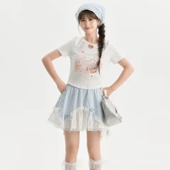 Summer Sweet Girl Style Hollow Heart T-shirt -Kawaii Fashion Shop Summer Sweet Girl Style Hollow Heart T shirt 4