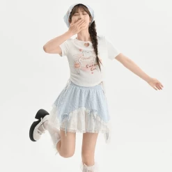 Summer Sweet Girl Style Hollow Heart T-shirt -Kawaii Fashion Shop Summer Sweet Girl Style Hollow Heart T shirt 5