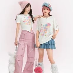 Summer Sweet Girl Style Painted Bear Printed T-shirt -Kawaii Fashion Shop Summer Sweet Girl Style Painted Bear Printed T shirt 4