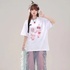 Summer Sweet Girl Style Pink Round Neck T-shirt 15 Summer Sweet Girl Style Pink Round Neck T-shirt -Kawaii Fashion Shop Summer Sweet Girl Style Pink Round Neck T shirt 8