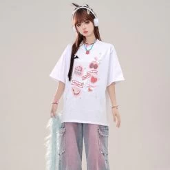 Summer Sweet Girl Style Pink Round Neck T-shirt 14 Summer Sweet Girl Style Pink Round Neck T-shirt -Kawaii Fashion Shop Summer Sweet Girl Style Pink Round Neck T shirt 9