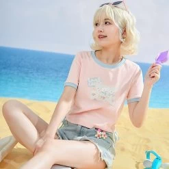 Summer Sweet Girl Style Pink Solid Color Short T-shirt 13 Summer Sweet Girl Style Pink Solid Color Short T-shirt -Kawaii Fashion Shop Summer Sweet Girl Style Pink Solid Color Short T shirt 1
