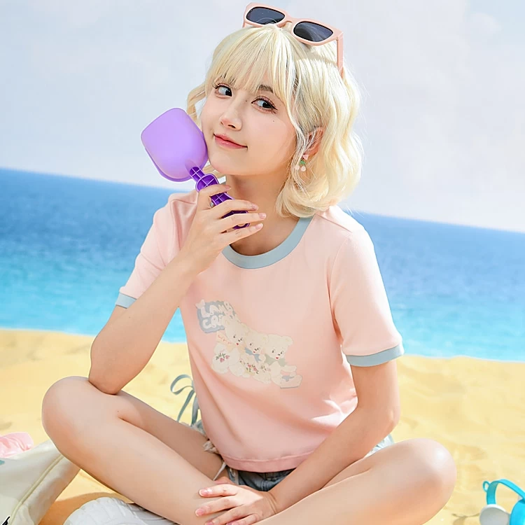 Summer Sweet Girl Style Pink Solid Color Short T-shirt 5 Summer Sweet Girl Style Pink Solid Color Short T-shirt - Image 3