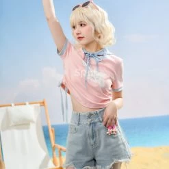 Summer Sweet Girl Style Pink Solid Color Short T-shirt 17 Summer Sweet Girl Style Pink Solid Color Short T-shirt -Kawaii Fashion Shop Summer Sweet Girl Style Pink Solid Color Short T shirt 4