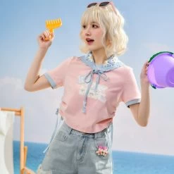 Summer Sweet Girl Style Pink Solid Color Short T-shirt 14 Summer Sweet Girl Style Pink Solid Color Short T-shirt -Kawaii Fashion Shop Summer Sweet Girl Style Pink Solid Color Short T shirt 9