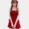 Summer Sweet Girl Style Red Suspender Dress -Kawaii Fashion Shop Summer Sweet Girl Style Red Suspender Dress 2