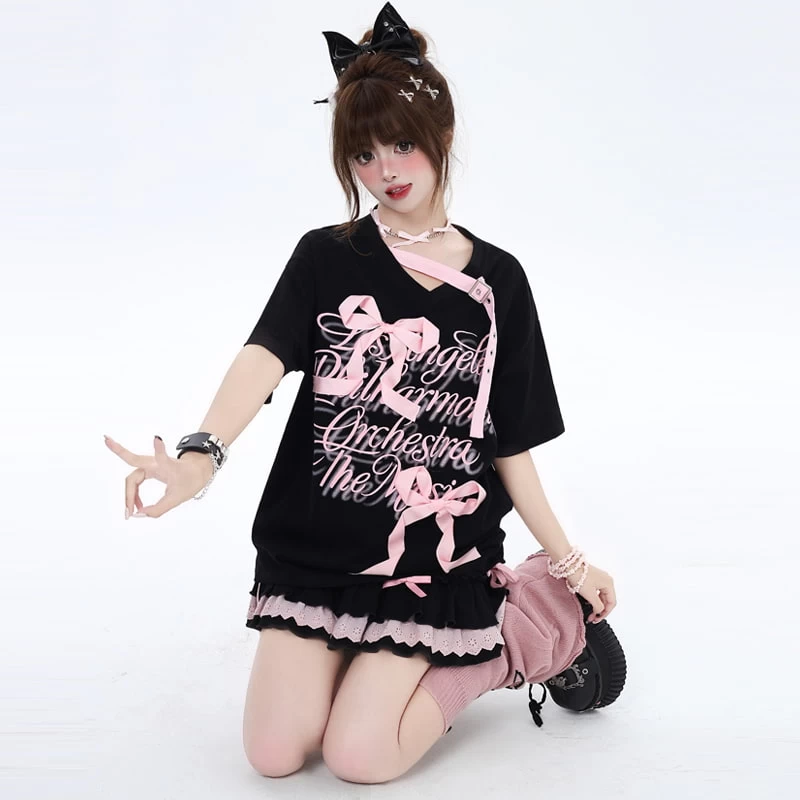 Summer Sweet Girl Style Three-Dimensional Bow Tie T-shirt 5 Summer Sweet Girl Style Three-Dimensional Bow Tie T-shirt - Image 3