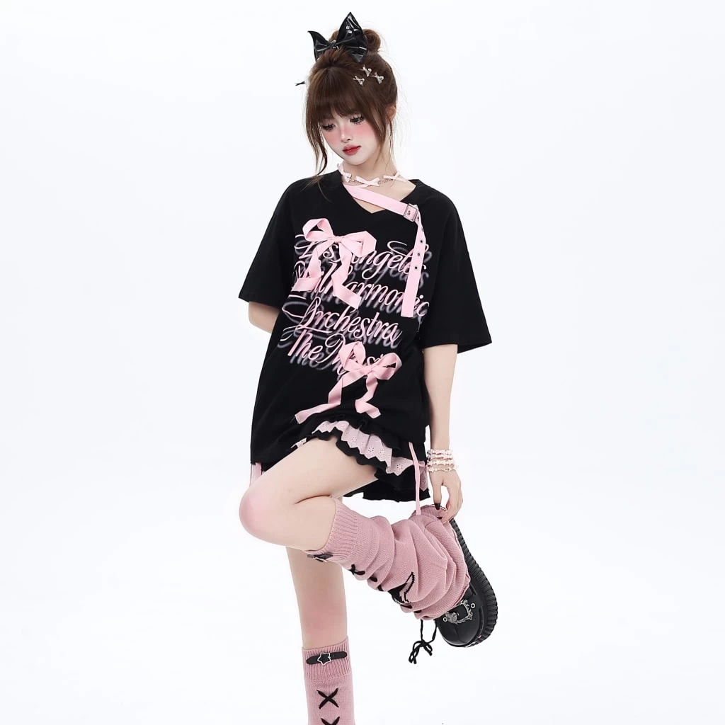 Summer Sweet Girl Style Three-Dimensional Bow Tie T-shirt 6 Summer Sweet Girl Style Three-Dimensional Bow Tie T-shirt - Image 4