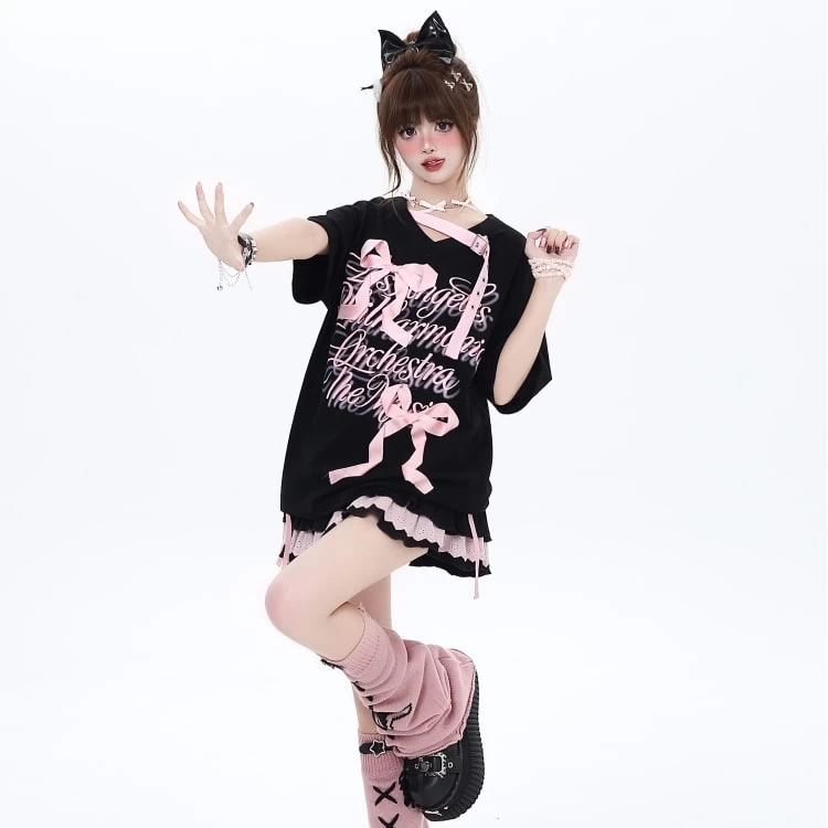 Summer Sweet Girl Style Three-Dimensional Bow Tie T-shirt 7 Summer Sweet Girl Style Three-Dimensional Bow Tie T-shirt - Image 5