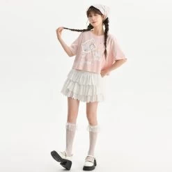 Summer Sweet Girl Style Three-Dimensional Lace T-shirt 14 Summer Sweet Girl Style Three-Dimensional Lace T-shirt -Kawaii Fashion Shop Summer Sweet Girl Style Three Dimensional Lace T shirt 5