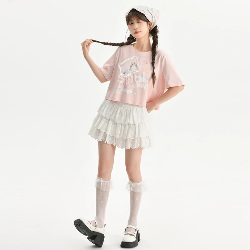 Summer Sweet Girl Style Three-Dimensional Lace T-shirt 8 Summer Sweet Girl Style Three-Dimensional Lace T-shirt - Image 6