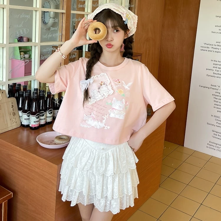 Summer Sweet Girl Style Three-Dimensional Lace T-shirt 6 Summer Sweet Girl Style Three-Dimensional Lace T-shirt - Image 4