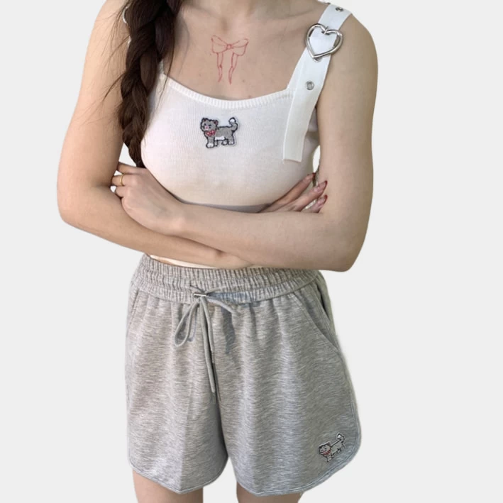 Summer Sweet Japanese Kitten Print Pink High Waist Shorts 4 Summer Sweet Japanese Kitten Print Pink High Waist Shorts - Image 2