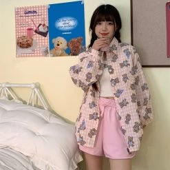 Summer Sweet Japanese Kitten Print Pink High Waist Shorts 15 Summer Sweet Japanese Kitten Print Pink High Waist Shorts -Kawaii Fashion Shop Summer Sweet Japanese Kitten Print Pink High Waist Shorts 7