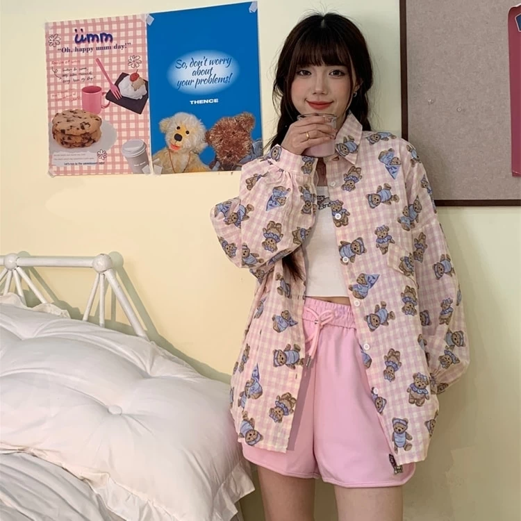 Summer Sweet Japanese Kitten Print Pink High Waist Shorts 9 Summer Sweet Japanese Kitten Print Pink High Waist Shorts - Image 7