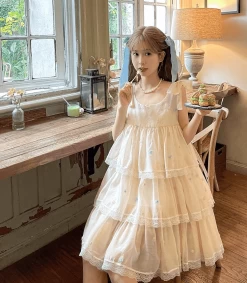 Summer Sweet Princess Style Apricot Dress 15 Summer Sweet Princess Style Apricot Dress -Kawaii Fashion Shop Summer Sweet Princess Style Apricot Dress 4