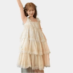 Summer Sweet Princess Style Apricot Dress 17 Summer Sweet Princess Style Apricot Dress -Kawaii Fashion Shop Summer Sweet Princess Style Apricot Dress 6