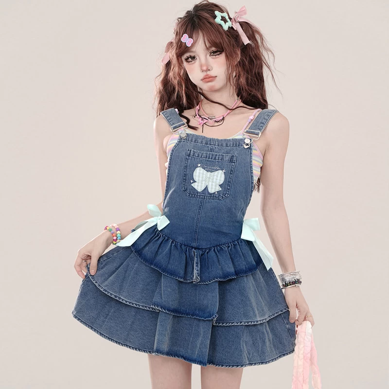 Summer Sweet Princess Style Blue Denim Suspender Skirt 7 Summer Sweet Princess Style Blue Denim Suspender Skirt - Image 5